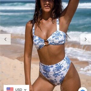 Elegant Blue Floral Bikini Set